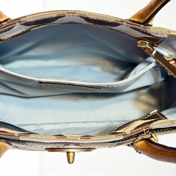 COACH Hamptons Medium Madeline Satchel Handbag Brown Monogram Leather Trim - Picture 8 of 15